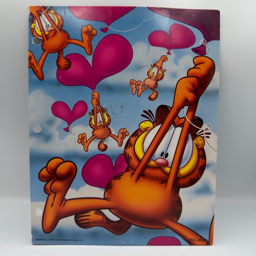 Vintage Mead Garfield Portfolio Folder Hearts Balloons 2 Pocket 3 Ring Binder